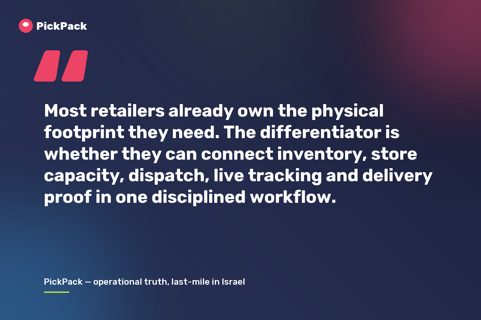 Most retailers already own the physical footprint they need. The differentiator is whether they can connect inventory, store capacity, dispatch, live tracking and delivery proof in one disciplined wor…