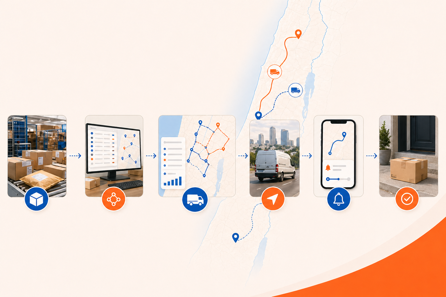Ilustracion de flujo para software de courier en Israel