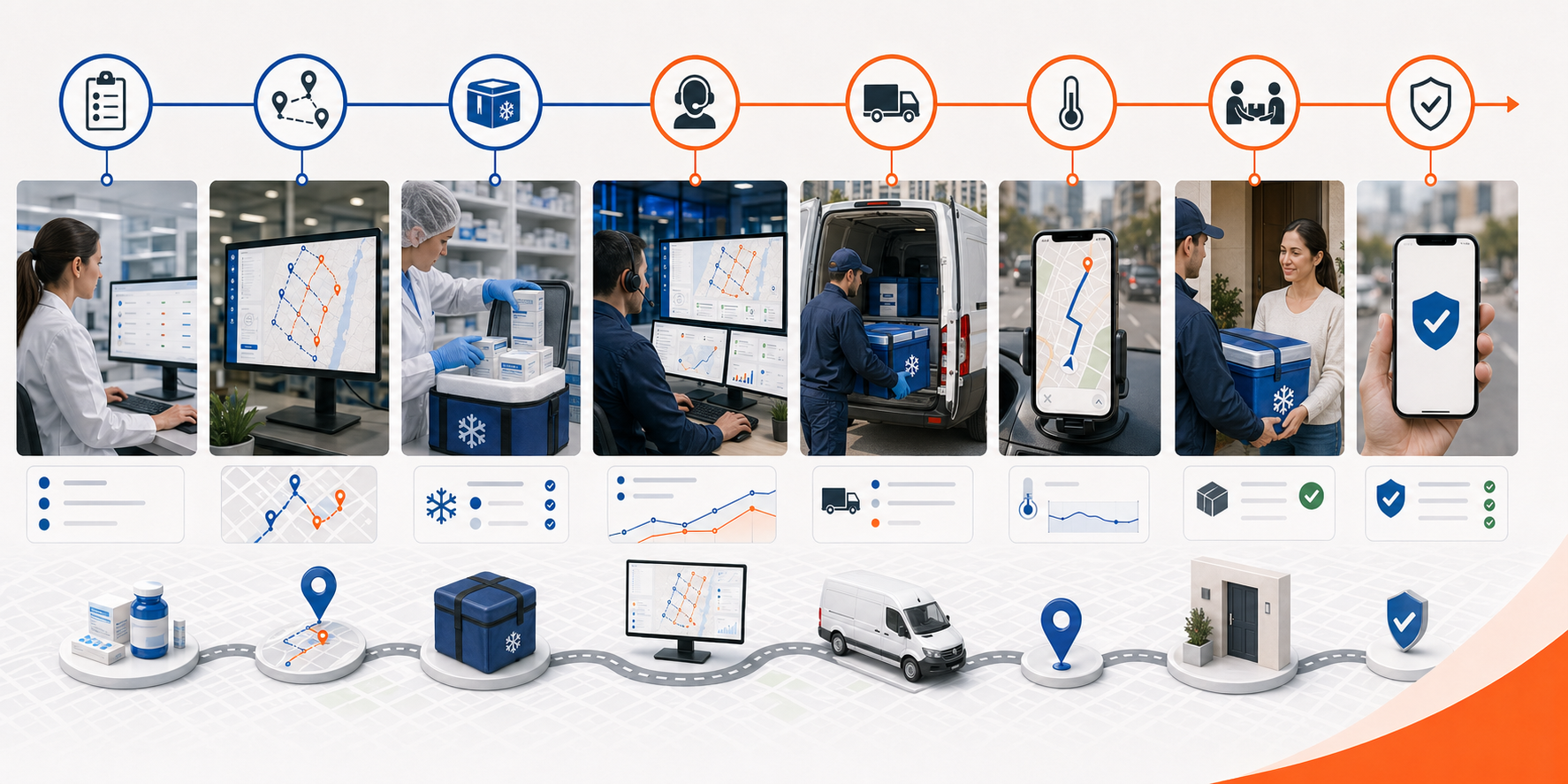 Ilustracion de flujo para software de entregas farmaceuticas en Israel