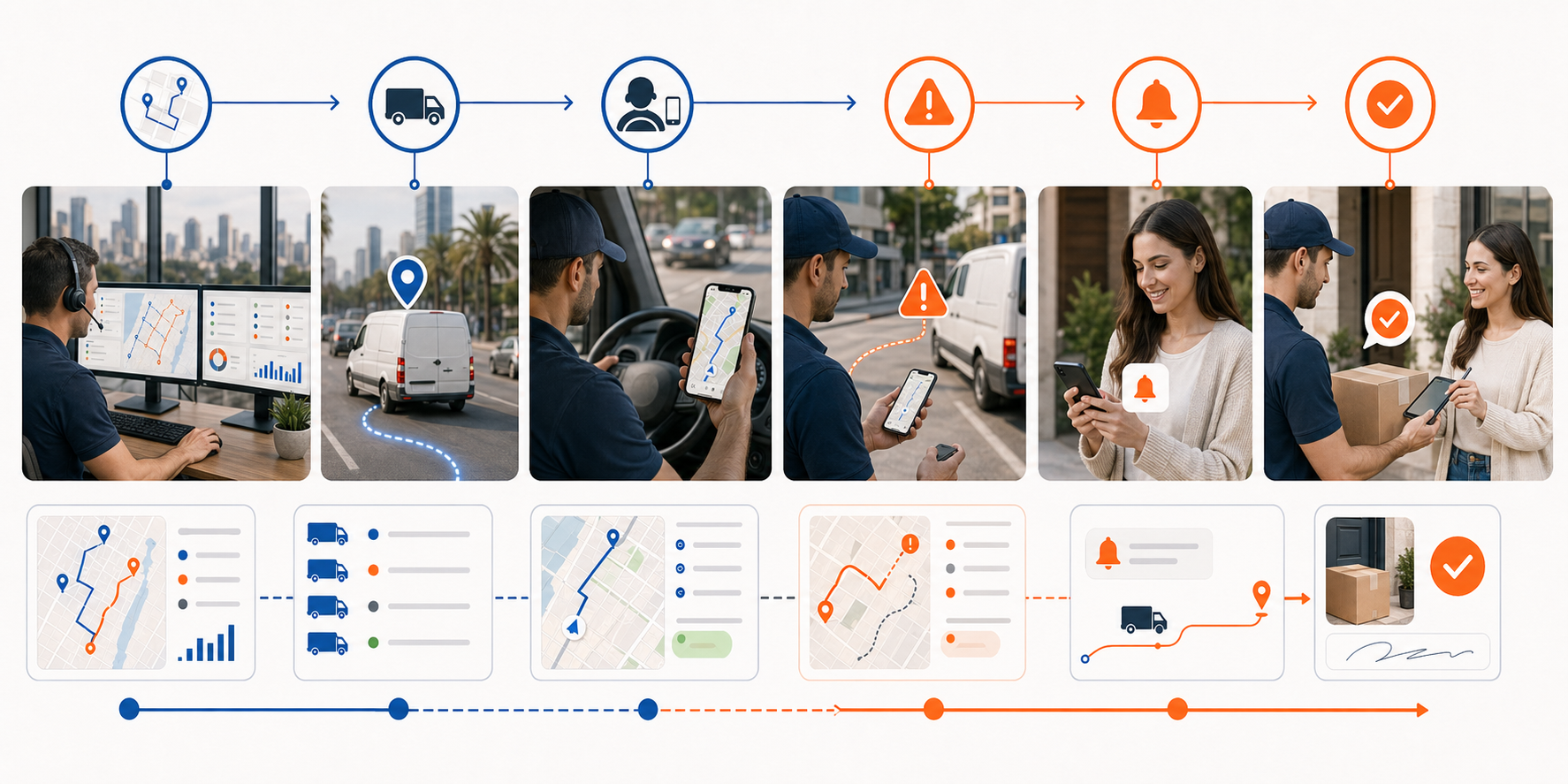 Flow illustration for vehicle tracking software for deliveries