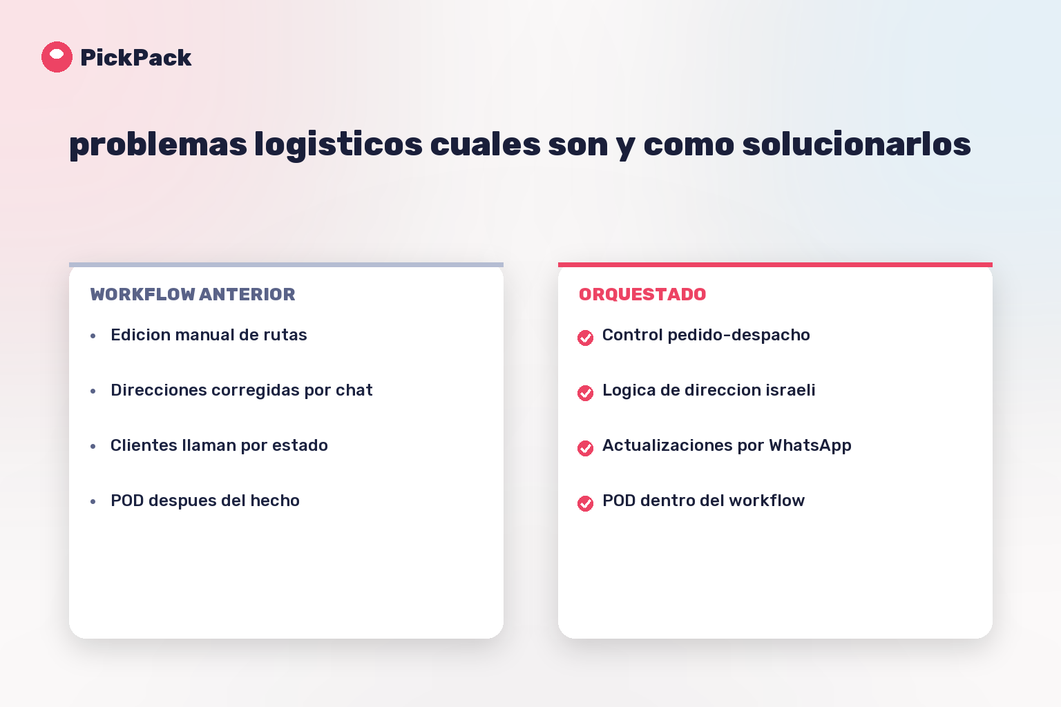tarjeta comparativa de workflow - problemas logisticos cuales son y como solucionarlos