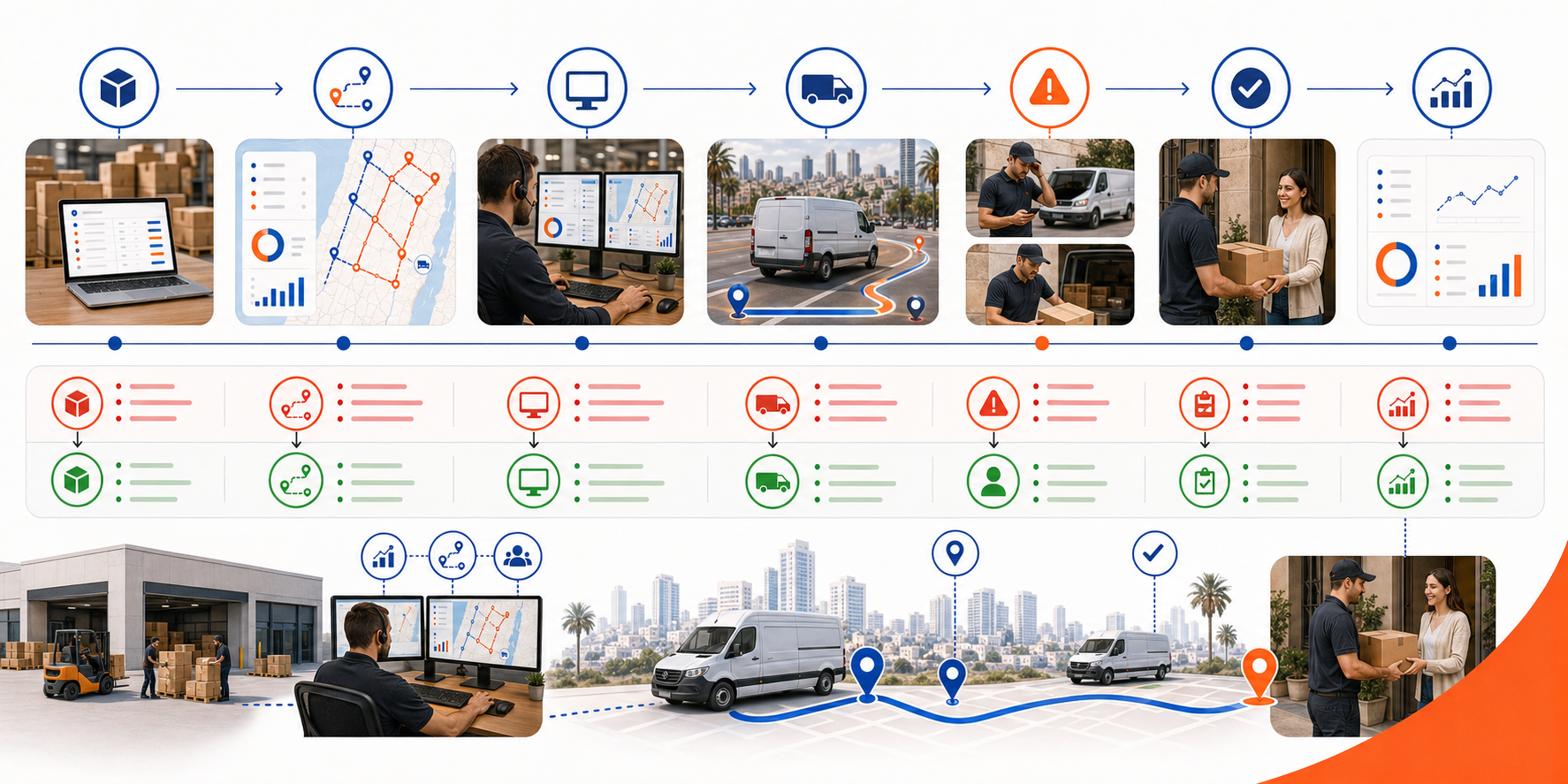 Flow illustration for logistics problems and solutions