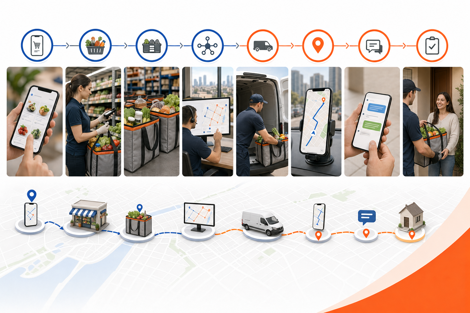 Flow illustration for stor.ai pickpack grocery delivery